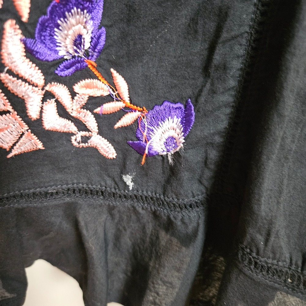 Free People Pavlo Embroidered Babydoll Mini Dress Tunic Sz S Black Ruffle - Picture 8 of 13
